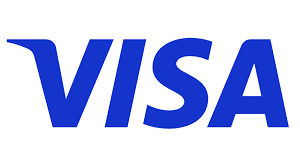 Visa logo blue text on white background